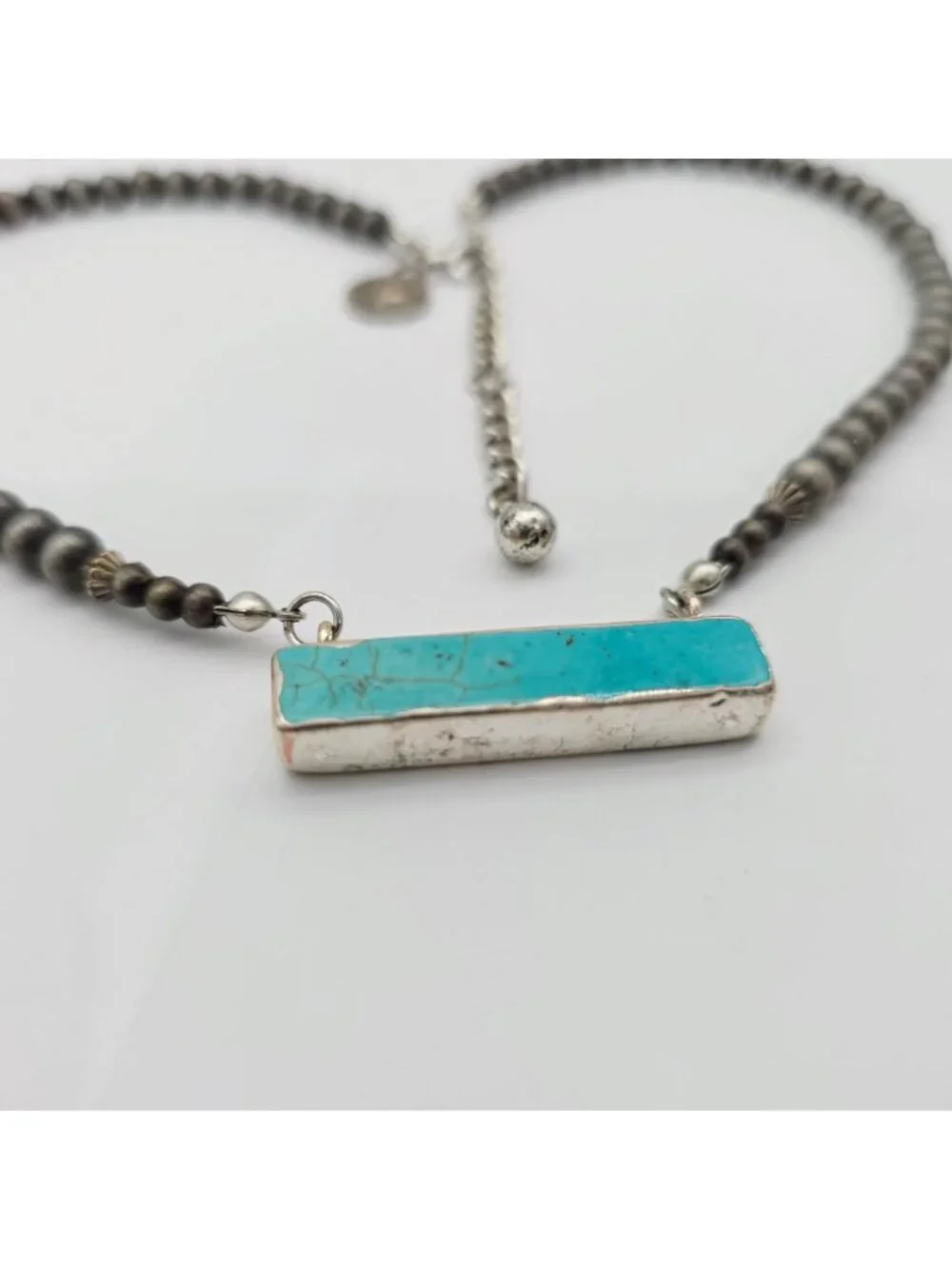 Women's Faux Navajo Pearl Turquoise Bar Necklace 18" - Picture 7 of 9